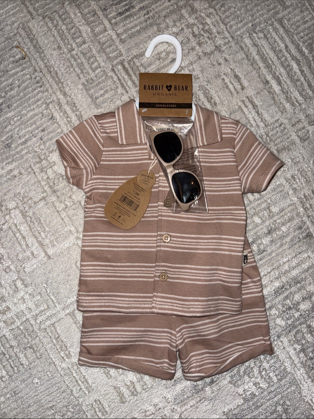 NWT Rabbit Bear Beige Striped Kids Polo Romper